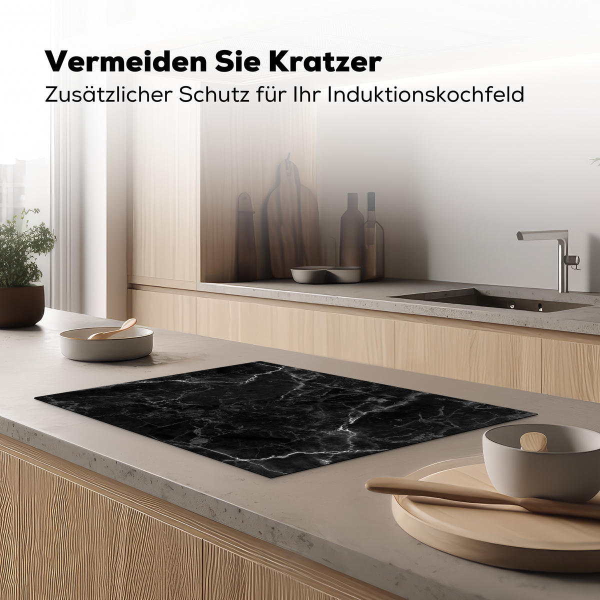 HERDABDECKPLATTE Marmor - Schwarz - Weiß - Textur - Marmoroptik Herdabdeckung Induktionsfeld 75x52 cm - Silberfarben, Kunststoff (75/52/0.2cm) - MuchoWow