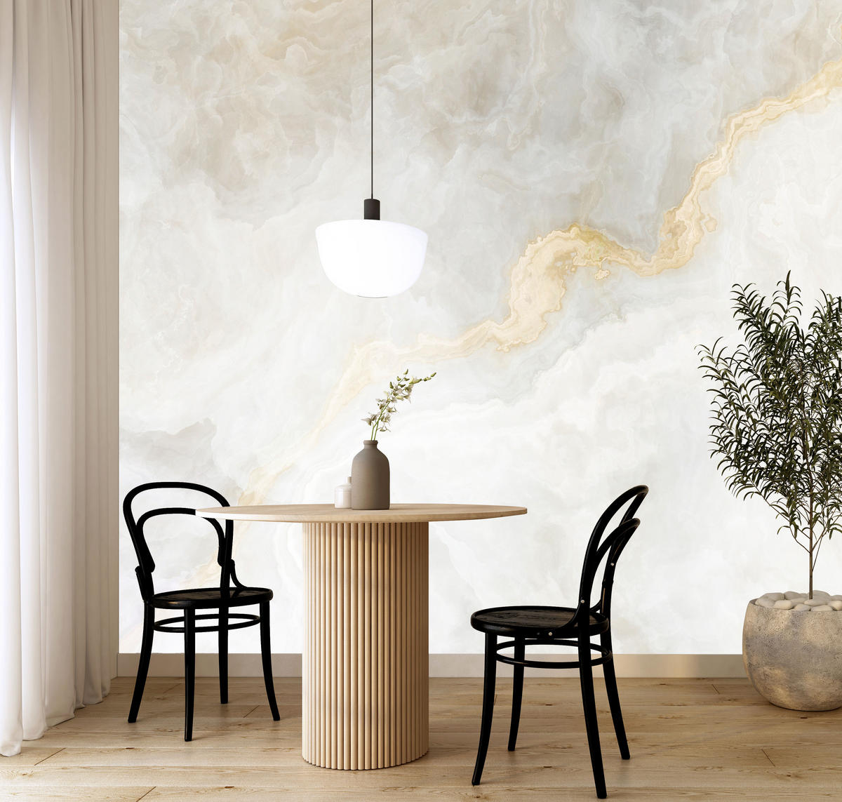 FOTOTAPETE für Wohnzimmer Zarter Marmor Goldakzente 300x210 - Beige/Goldfarben, Papier (300/210cm) - Muralo