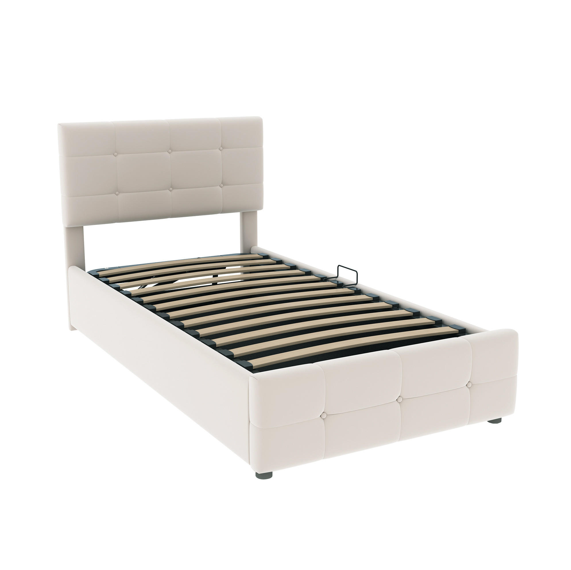 KINDERPOLSTERBETT 90/200 cm Beige aus Samtstoff mit Stauraum und höhenverstellbarem Kopfteil - Beige, Textil (90/200cm) - OKMYHOME