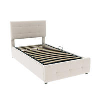 KINDERPOLSTERBETT 90/200 cm Beige aus Samtstoff mit Stauraum und höhenverstellbarem Kopfteil - Beige, Textil (90/200cm) - OKMYHOME