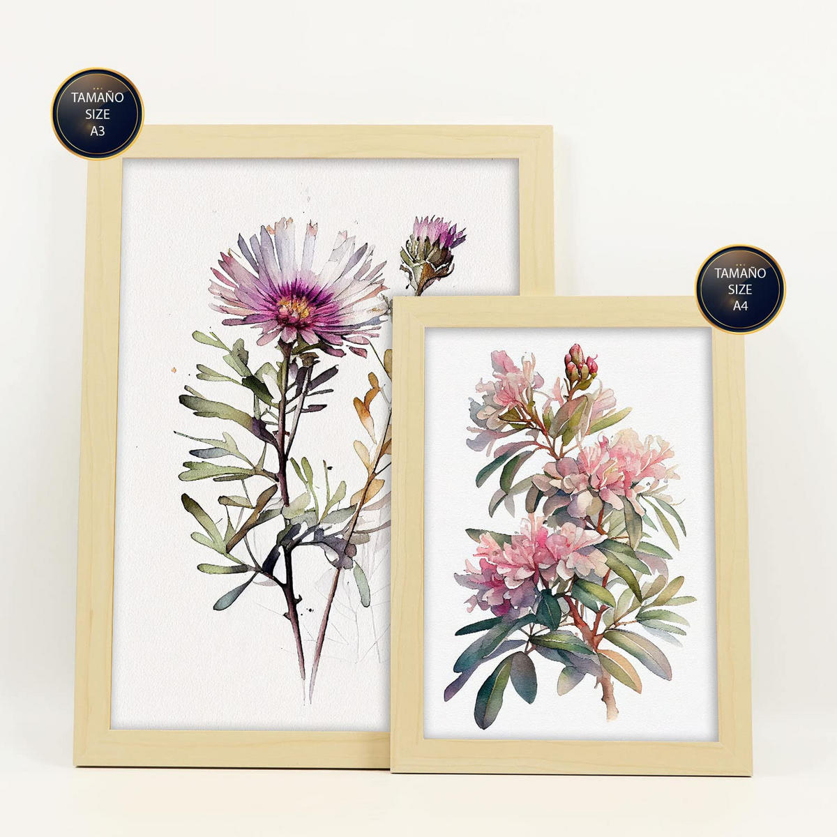 POSTER Set Mit 6 Waldblume Größe A3 & A4 Rahmen aus hellem Holz - Beige, Papier (29.7/1cm) - Nacnic