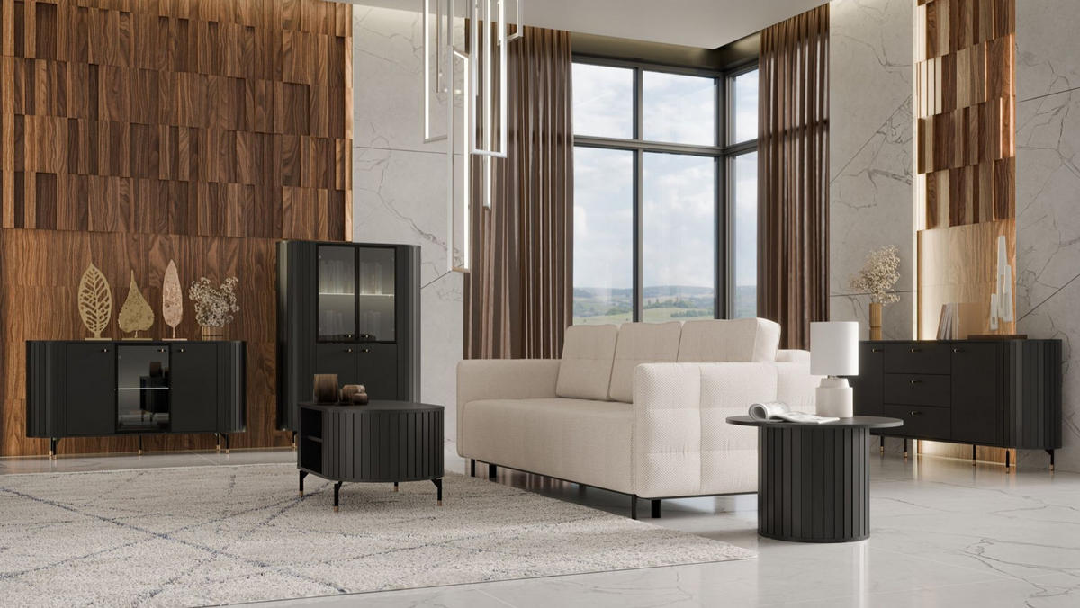 VITRINE Zante Schwarz 112 cm - Schwarz, Holzwerkstoff/Metall (112.3/155/40cm) - Selsey