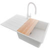 GRANITSPÜLE Kopenhagen, 2-er set Alles Weiß 78/50 cm 1 Becken + Küchenarmatur 38/14 cm + Ablauf-Set + Schneidebrett ab 50er Unterschrank - Beige/Weiß, Kunststoff (78/20/50cm) - Primagran