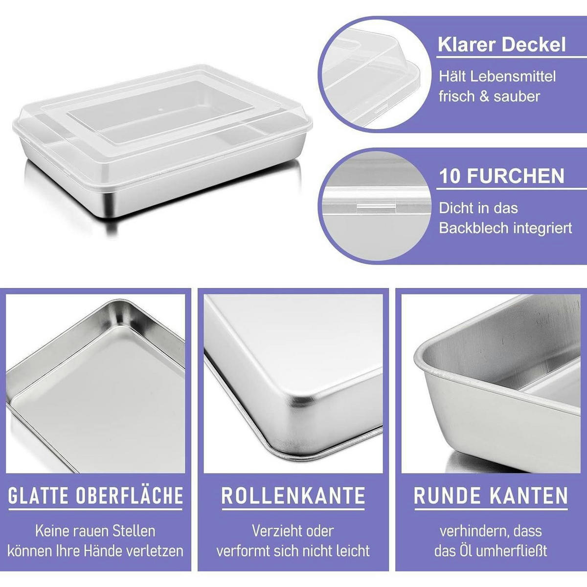 BACKBLECH mit Deckel 23,8 x 18 x 5 cm Edelstahl - Silberfarben, Metall (23.8/5/5cm)