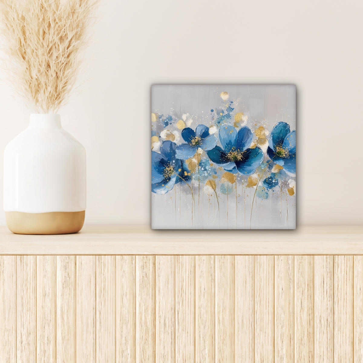 LEINWANDBILD Blumen - Blau - Abstrakt Deko Wohnzimmer 20x20 cm - Hellgrau, Textil (20/20cm) - MuchoWow