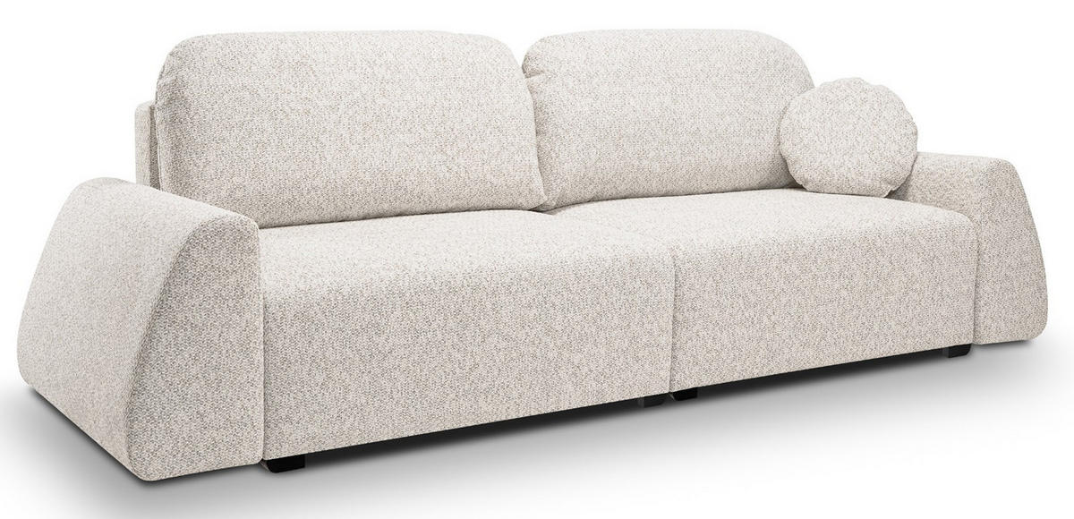 SCHLAFSOFA Moderne ALMI mit Schlaffunktion – 3-Sitzer Sofa mit Bettkasten, DL-Automat, 2 Rückenkissen, 260x100x80 cm, Beige - Beige, Holz/Textil (260/80/100cm) - DomoHome