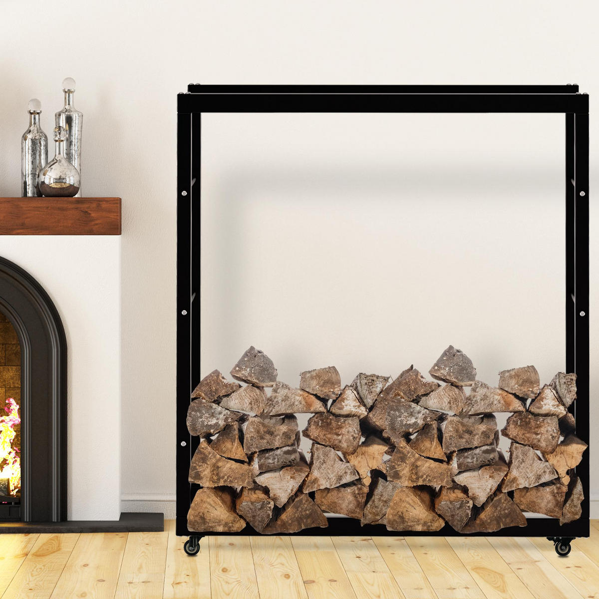 KAMINHOLZREGAL 125/25/150 cm Metall schwarz - Schwarz, Metall (125/150/25cm) - CLP