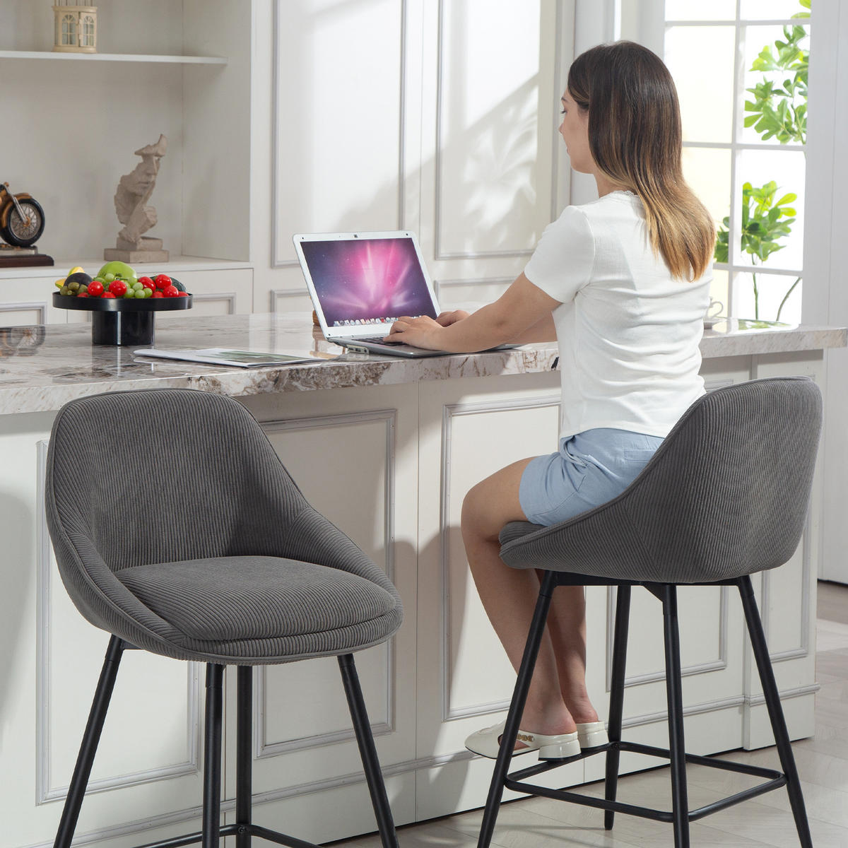 BARHOCKER 2er-Set Grau 52.0/49.0/88.0 cm - Grau, Textil (49/88/52cm)