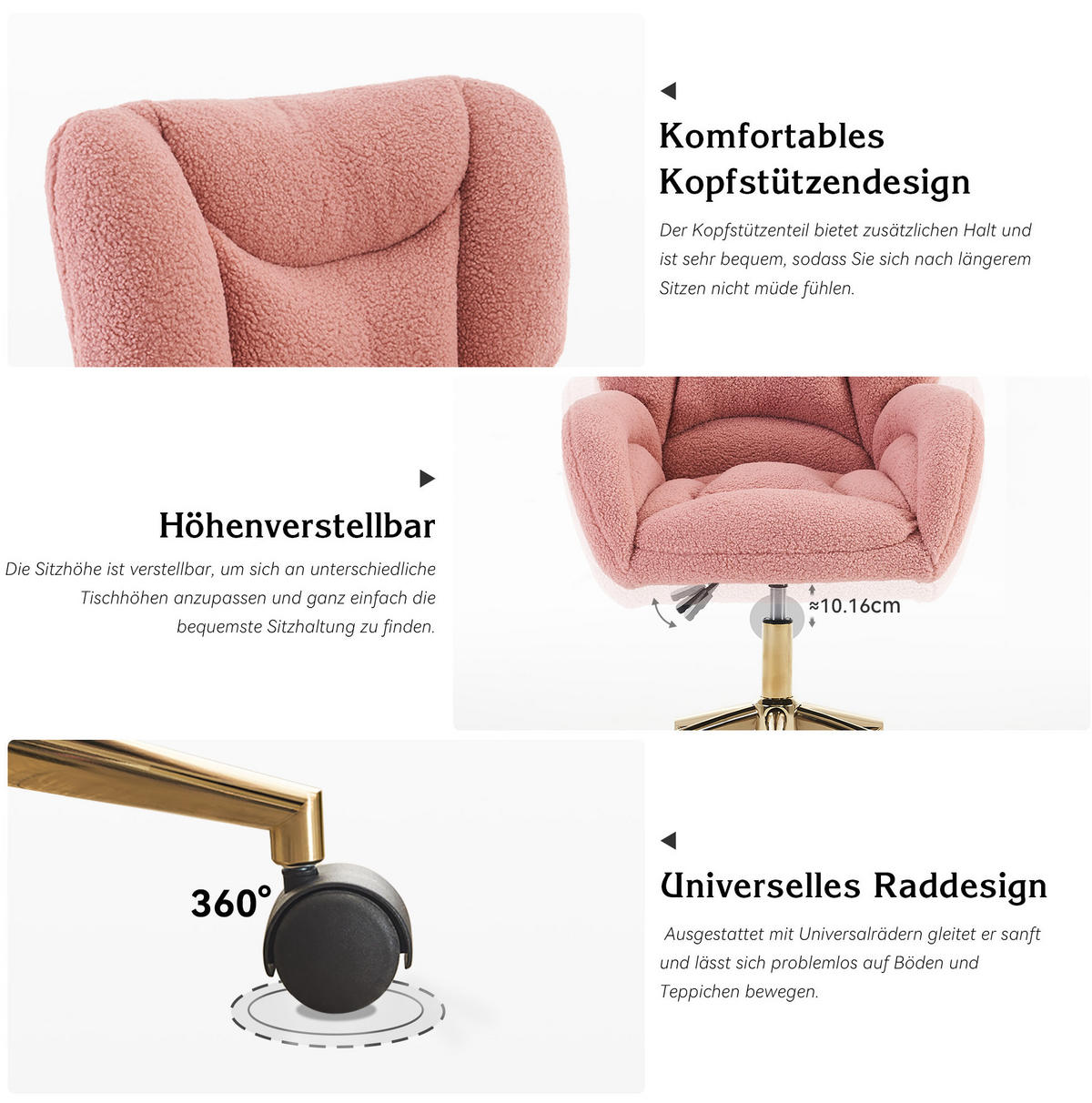 DREHSTUHL höhenverstellbar 64 x 62 x 92,5 cm Teddy Pink - Pink, Kunststoff (62/92.5/64cm) - Meubliv