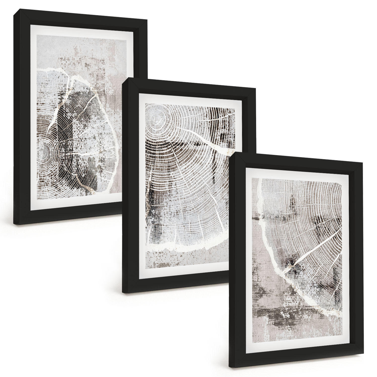 BILDER SET 3er Set - 20x30 cm Schwarzer Rahmen - Graue Holzmaserungsmuster - Schwarz, Kunststoff (20/30cm) - TULUP