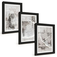 BILDER SET 3er Set - 20x30 cm Schwarzer Rahmen - Graue Holzmaserungsmuster - Schwarz, Kunststoff (20/30cm) - TULUP