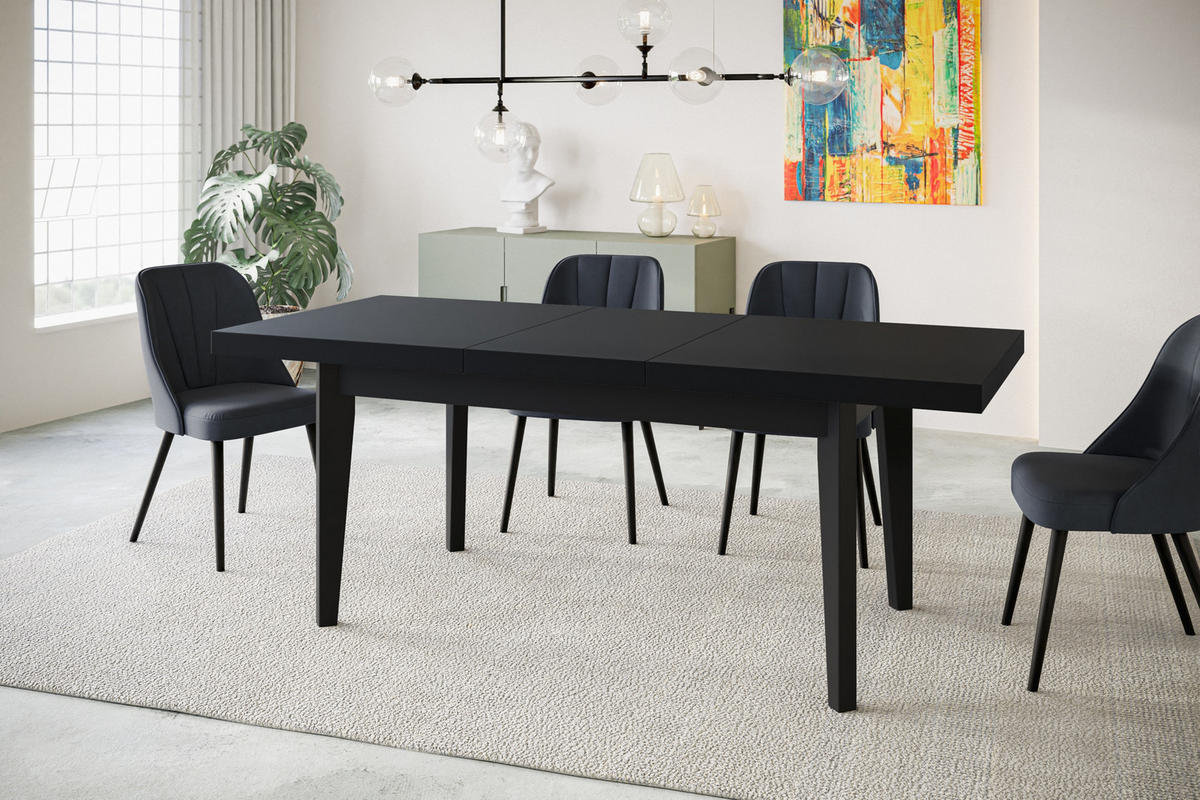 ESSZIMMERTISCH SKANDI, ausziehbarer Tisch: 120-160X80X78 cm, Farbe: Schwarz, mit Holzbeinen in Farbe Schwarz - Schwarz, Holzwerkstoff (120/80/78cm) - Alpi-Möbel