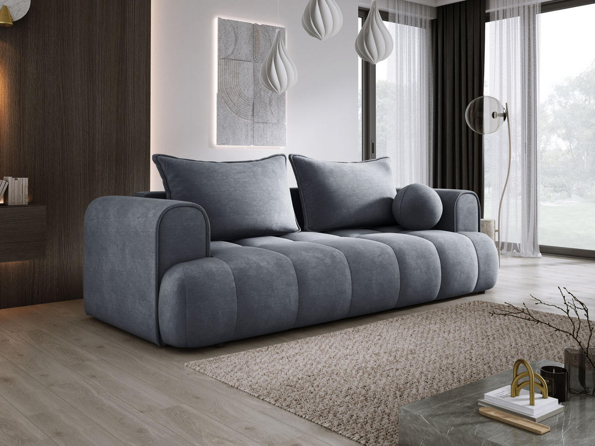 SOFA COCO SCHLAFSOFA mit Bettfunktion, CLOUD Stoffbezug, 2-Sitzer, freistehend, Größe: 250x105x90 cm, Dunkelgrau - Zinkfarben, Holz/Textil (250/90/105cm) - DomoHome