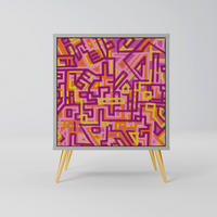 SIDEBOARD LOVELY MEMORIES, Grau, 57,5x42x75,5 cm, Goldfarbene Metallfüße - Goldfarben/Multicolor, Holzwerkstoff/Metall (57.5/75.5/42cm) - SpaceRebels