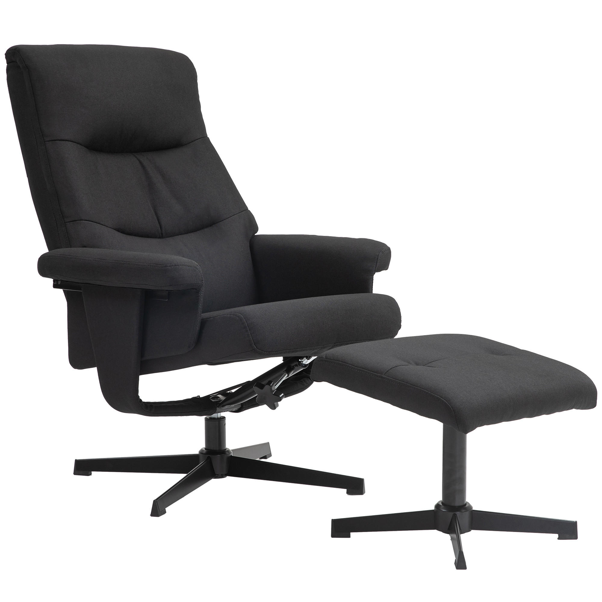 RELAXSESSEL mit Hocker, Gepolstert Fernsehsessel mit Liegefunktion, Schwarz - Schwarz, Textil/Metall (81/102/74cm) - HOMCOM