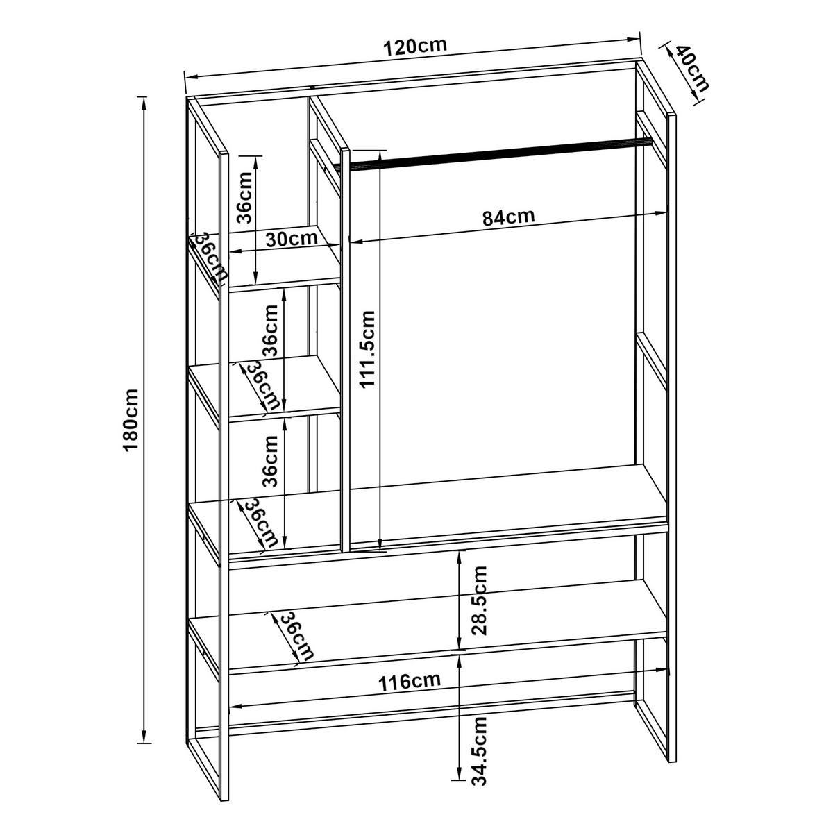 GARDEROBENSTÄNDER Horgau - Eichefarben/Weiß, Holzwerkstoff/Metall (120/180/40cm) - [en.casa]