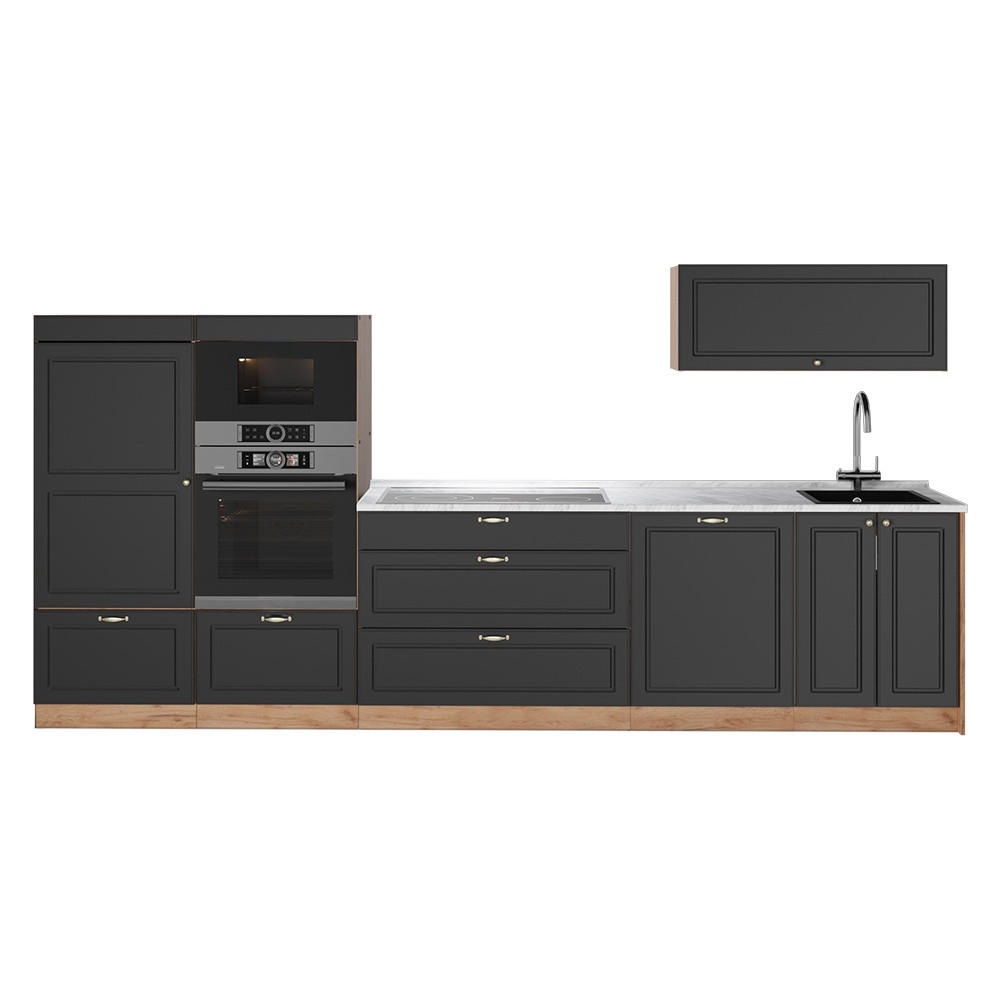 KUCHYNKA Fame-Line, Antracitovo-zlatý vidiecky dom/Dub Goldkraft, 340 cm, AP Marble - dub medový/antracitová, kompozitné drevo (340/153.6/60cm) - Vicco