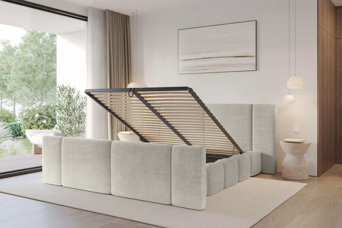 POLSTERBETT mit Bettkasten, Fußteil und Lattenrost, Boxbett ohne Matratze - NILO-Z 180x200 Creme - Beige, Holzwerkstoff/Textil (180/200cm) - ALTDECOR