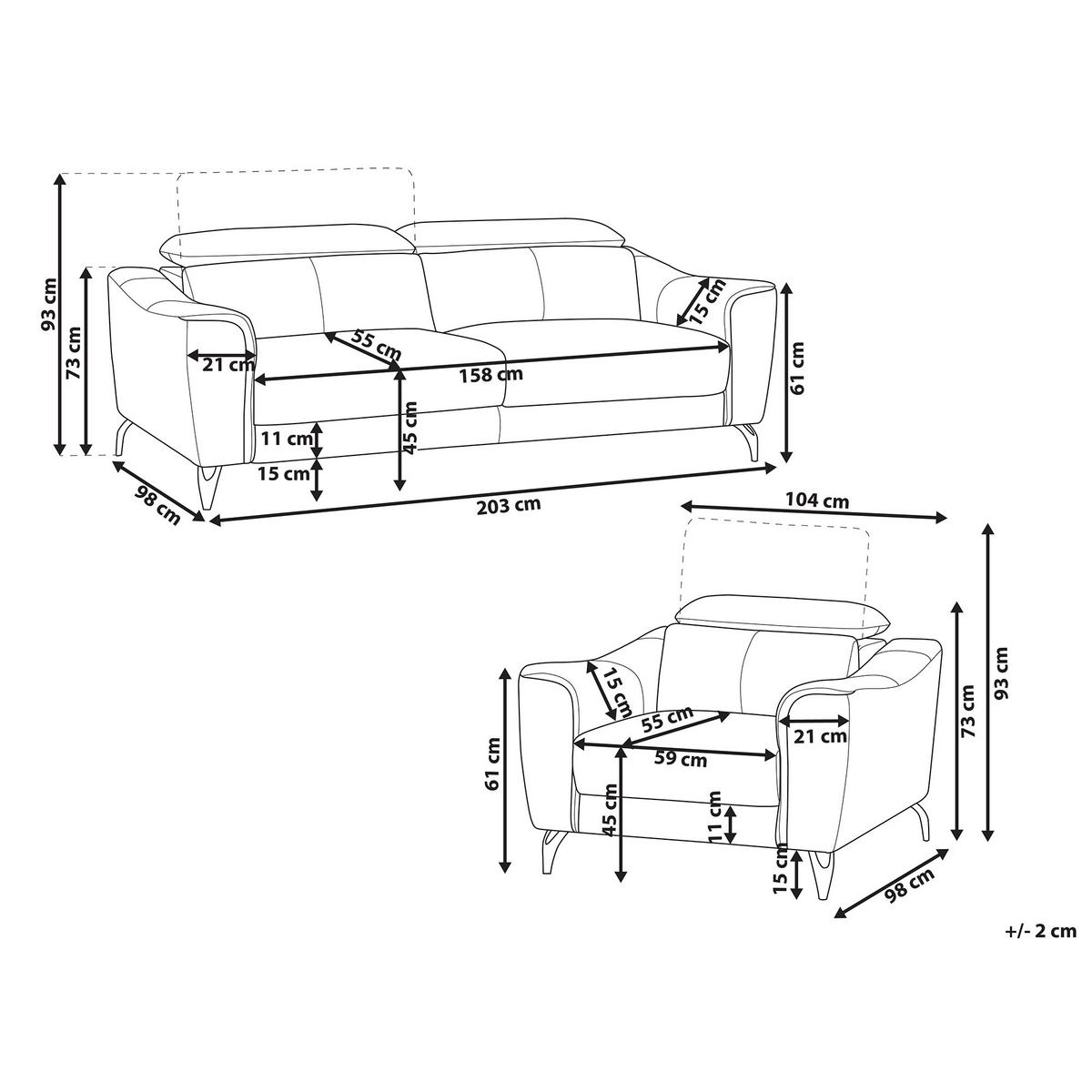 SOFA-SET 4-sitzer Leder Braun Narwik - Braun, Leder/Kunststoff (203/93/98cm) - Beliani