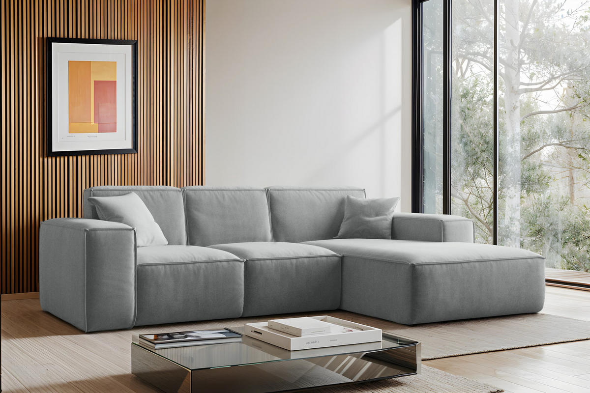ECKSOFA L-Form Siena Stoff Salvador Grau Rechts - Grau, Holz (266/165cm) - Kaiser Möbel
