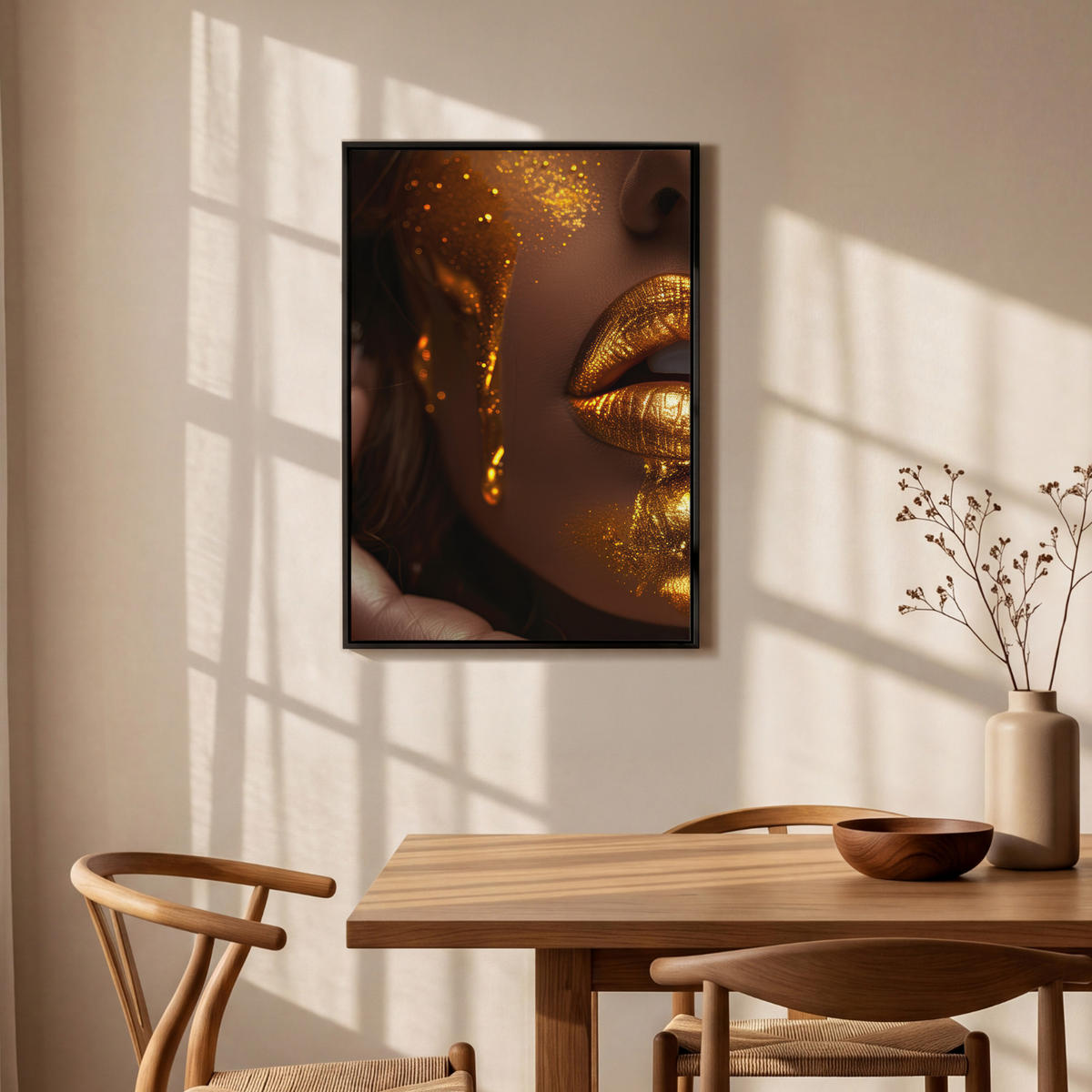 LEINWAND Bilder mit Rahmen - Frau - Gold - Luxus - Porträt - 60x90 - Goldfarben, Textil (60/90cm) - MuchoWow
