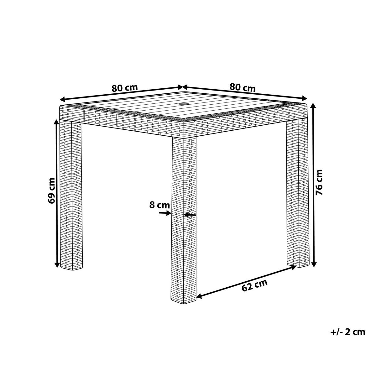 GARTENTISCH Rattanoptik weiß 80/80 cm Fossano - Weiß, Kunststoff (80/80/76cm) - Beliani