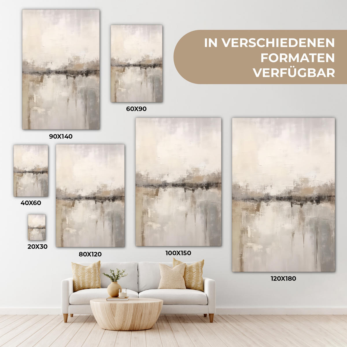 LEINWANDBILD Moderne Kunst - Abstrakt - Beige 90x140 cm - Beige, Textil (90/140cm) - MuchoWow