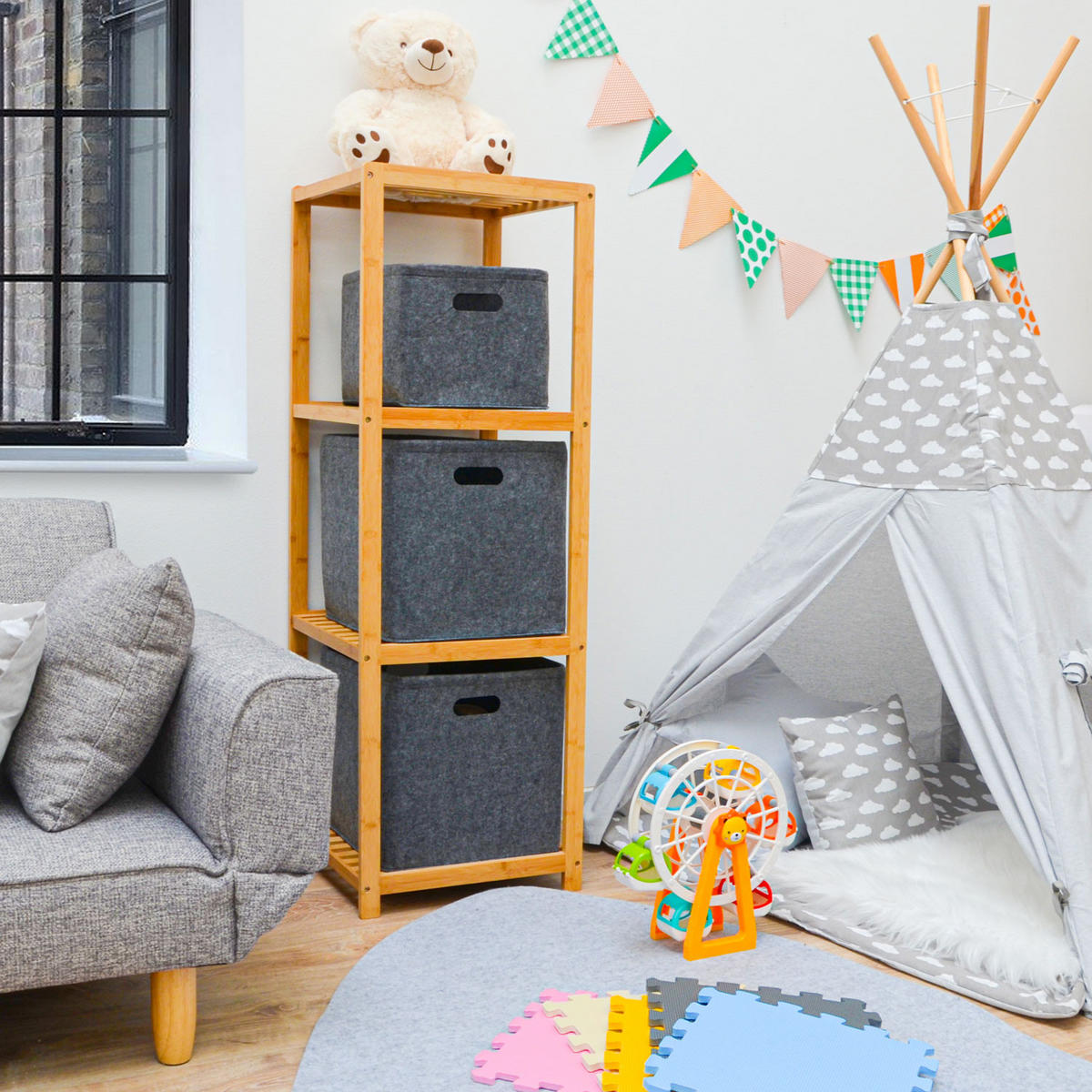 AUFBEWAHRUNGKORB FILZ 32/26 , grau - Grau, Kunststoff (23/32/26cm) - Dunedesign