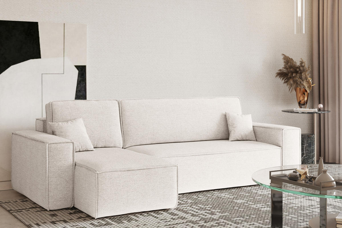 ECKSOFA, Best L-Form, Stoff Neve, Ecru, Links - Ecru, Holz (142/244cm) - Kaiser Möbel