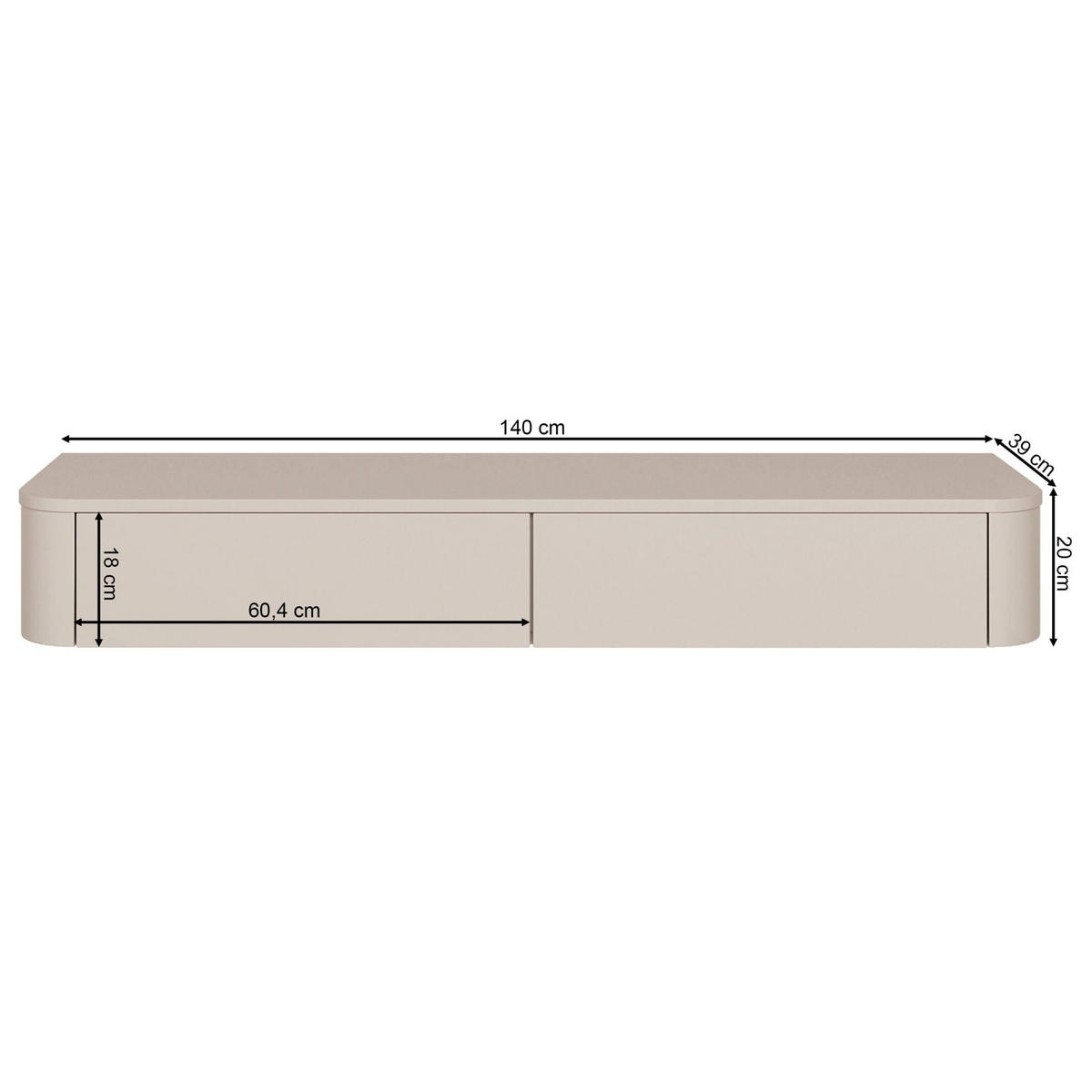 TV-BOARD Luvio Kaschmirgrau hängend 140/20/39 cm - Taupe, Holzwerkstoff (140/20/39cm) - Selsey