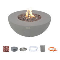 FEUERTISCH Roca Gasfeuerstelle aus GF-Beton - 4-tlg. Set inkl. Glasumrandung, Brennerabdeckung und Gasflaschen-Abdeckung - Hellgrau, Naturmaterialien (87/37/87cm) - Elementi