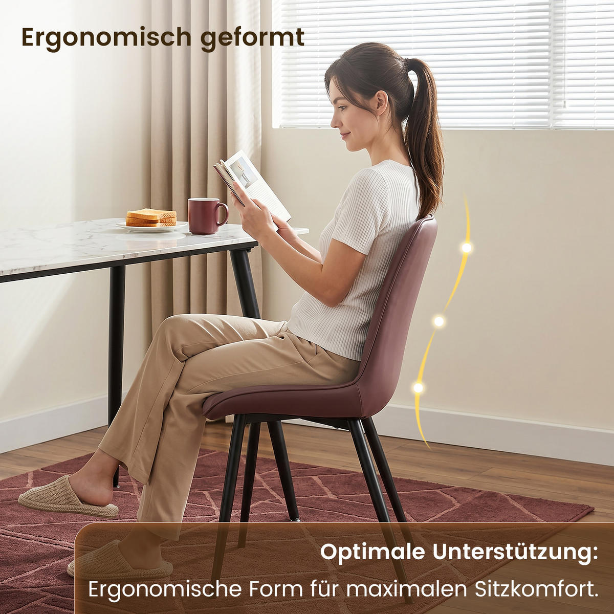 STUHL-SET 6 Stück aus Kunstleder in Modernem Stil-YZ1 - Dunkelbraun, Textil (53/88/62.5cm) - HOMAVO
