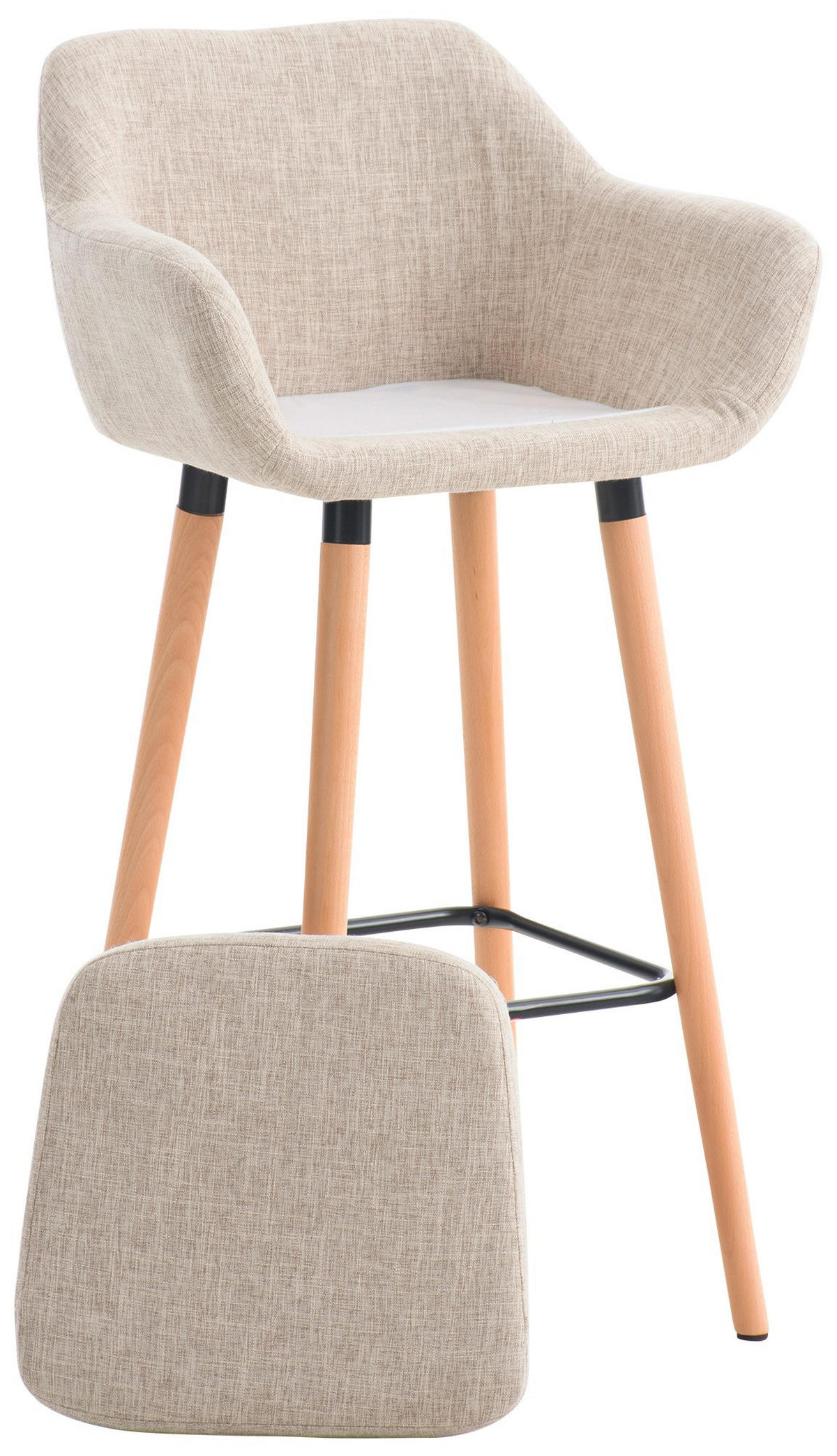 BARHOCKER 2er Set Stoff creme - Eukalyptusholzfarben/Creme, Holz/Textil (55/99/46cm) - CLP