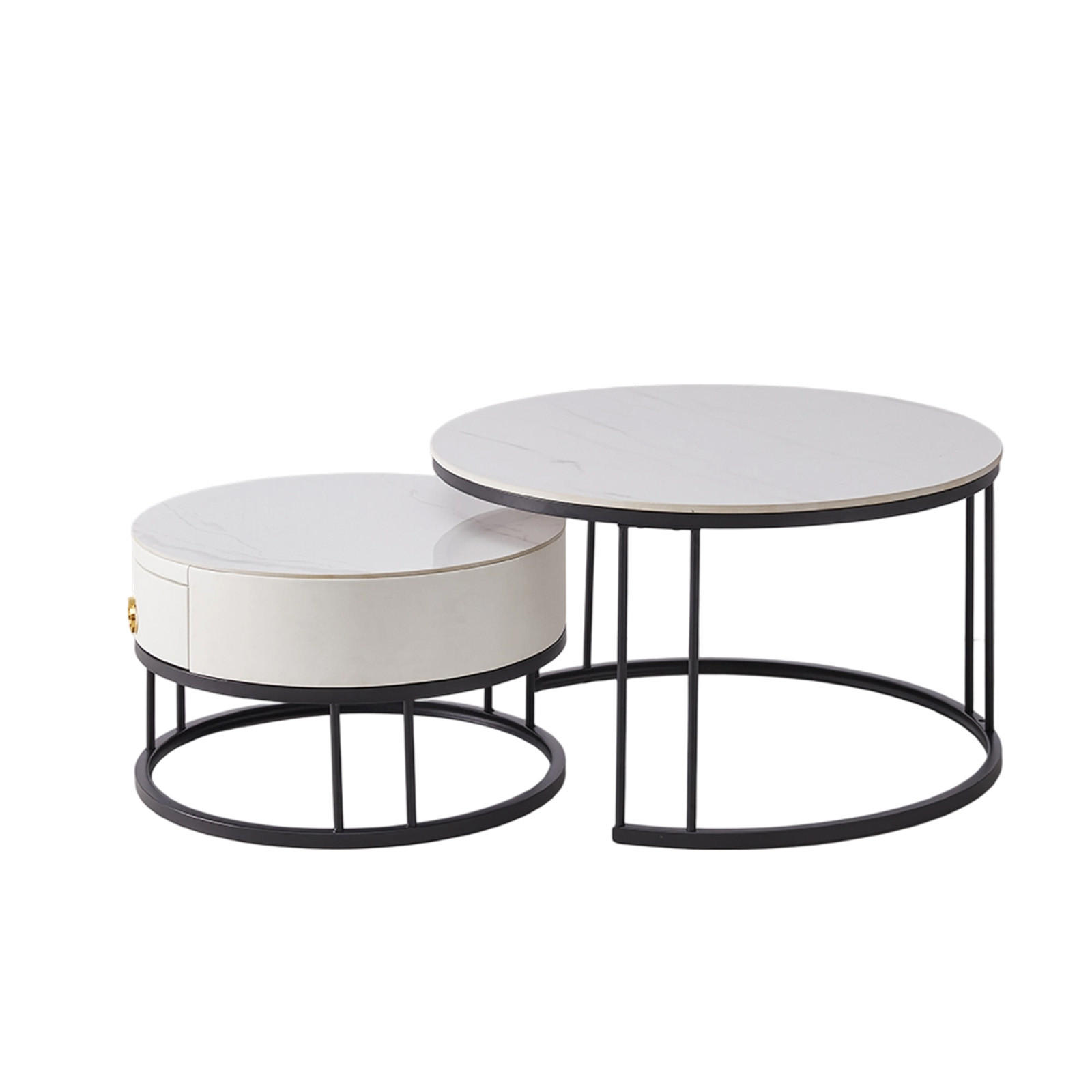 COUCHTISCH 2er-Set mit Schieferplatte und Schublade - Weiß, Holzwerkstoff (70/70/45cm) - OKWISH