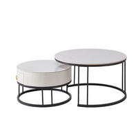 COUCHTISCH 2er-Set mit Schieferplatte und Schublade - Weiß, Holzwerkstoff (70/70/45cm) - OKWISH