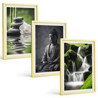 BILDER SET 3er Set - 40x60 cm Goldrahmen - Entspannende Zen-Wassermalerei - Goldfarben, Kunststoff (40/60cm) - TULUP