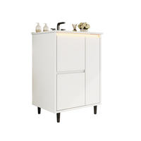 FREISTEHENDER Badezimmerwaschtisch aus MDF und Keramik 61x46,5x87 cm Weiß mit 2 Schubladen und Soft-Close - Weiß, Keramik (61/87/46.5cm) - Modfu