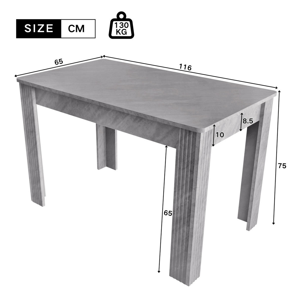 JEDÁLENSKÝ stôl z laminovanej dosky, sivý,65/116/75 cm - sivá, kompozitné drevo (116/65/75cm) - BEAOK