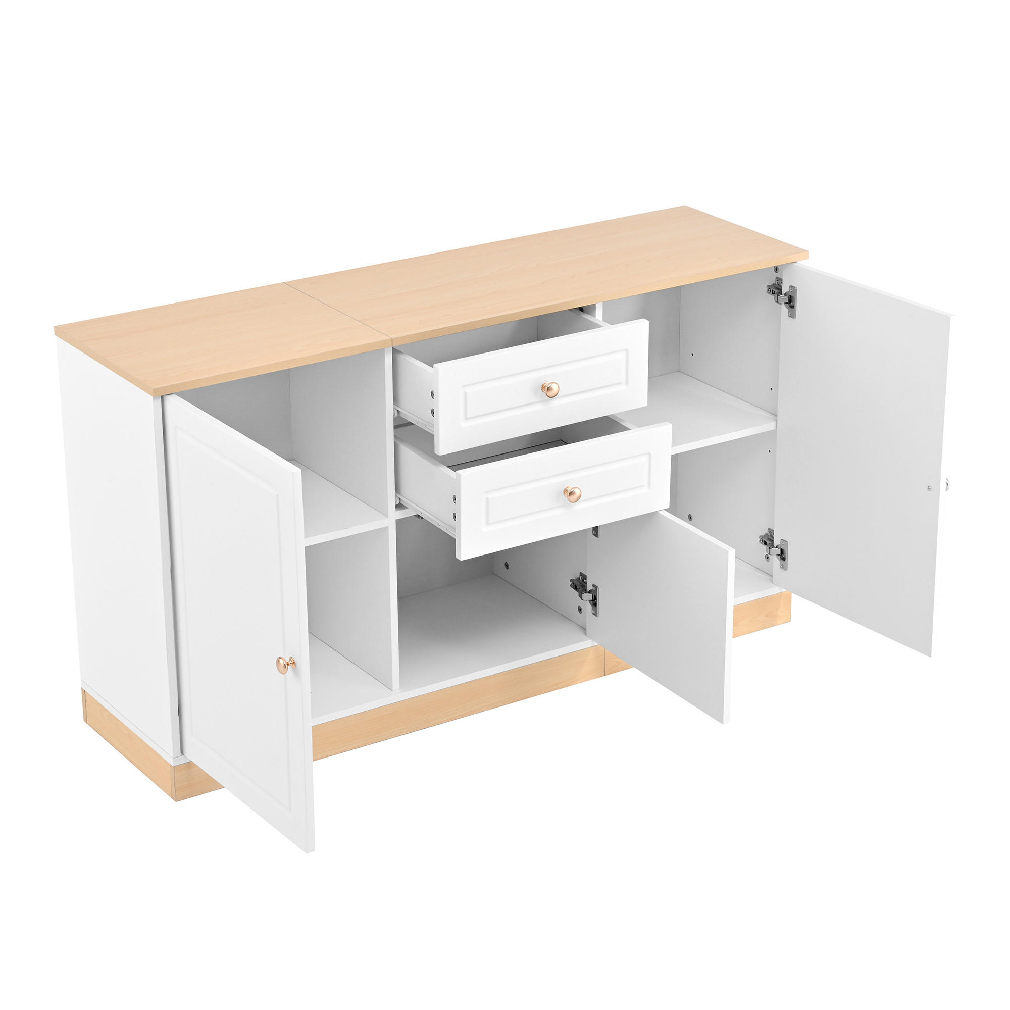 SIDEBOARD 135,5/39/76 cm weiß in Holzoptik aus Spanplatte mit 3 Türen und 2 Schubladen - Weiß, Holzwerkstoff (135.5/76/39cm) - OKWISH