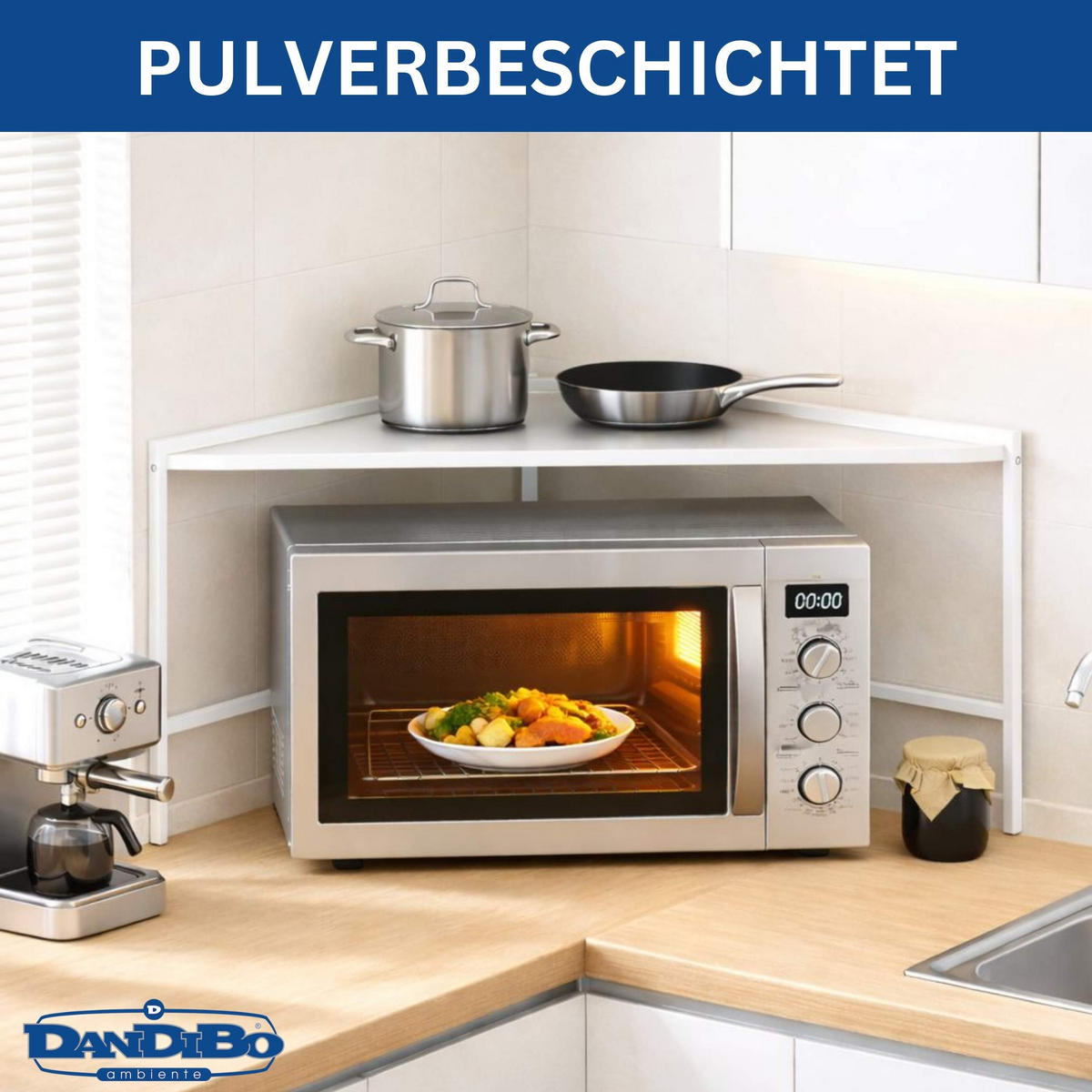 KÜCHENREGAL Ecke 2-stufig Metall Weiß 72/72/46 cm - Weiß, Metall (72/46/72cm) - DanDiBo