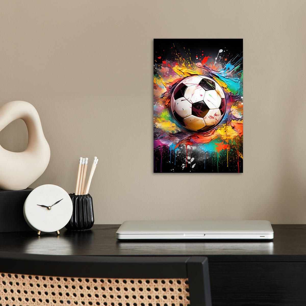 POSTER Fußball - Farbe - Farben - Schwarz - Weiß 20x30 cm - Weiß, Papier (20/30/0.1cm) - MuchoWow
