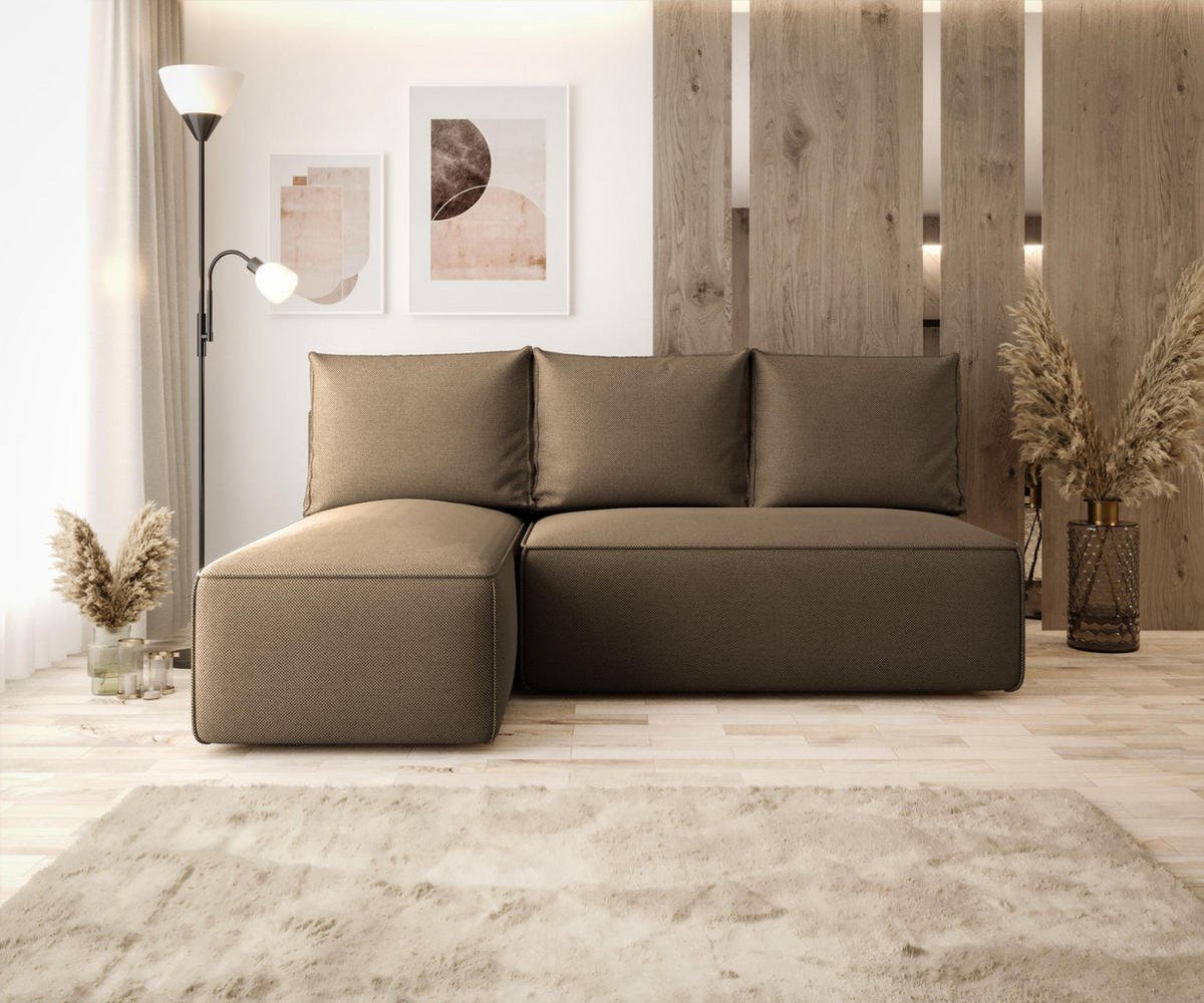 ECKSOFA mit Schlaffunktion SAVIO MINI Curio 20 Links - Braun, Textil (200/140cm) - Bedante