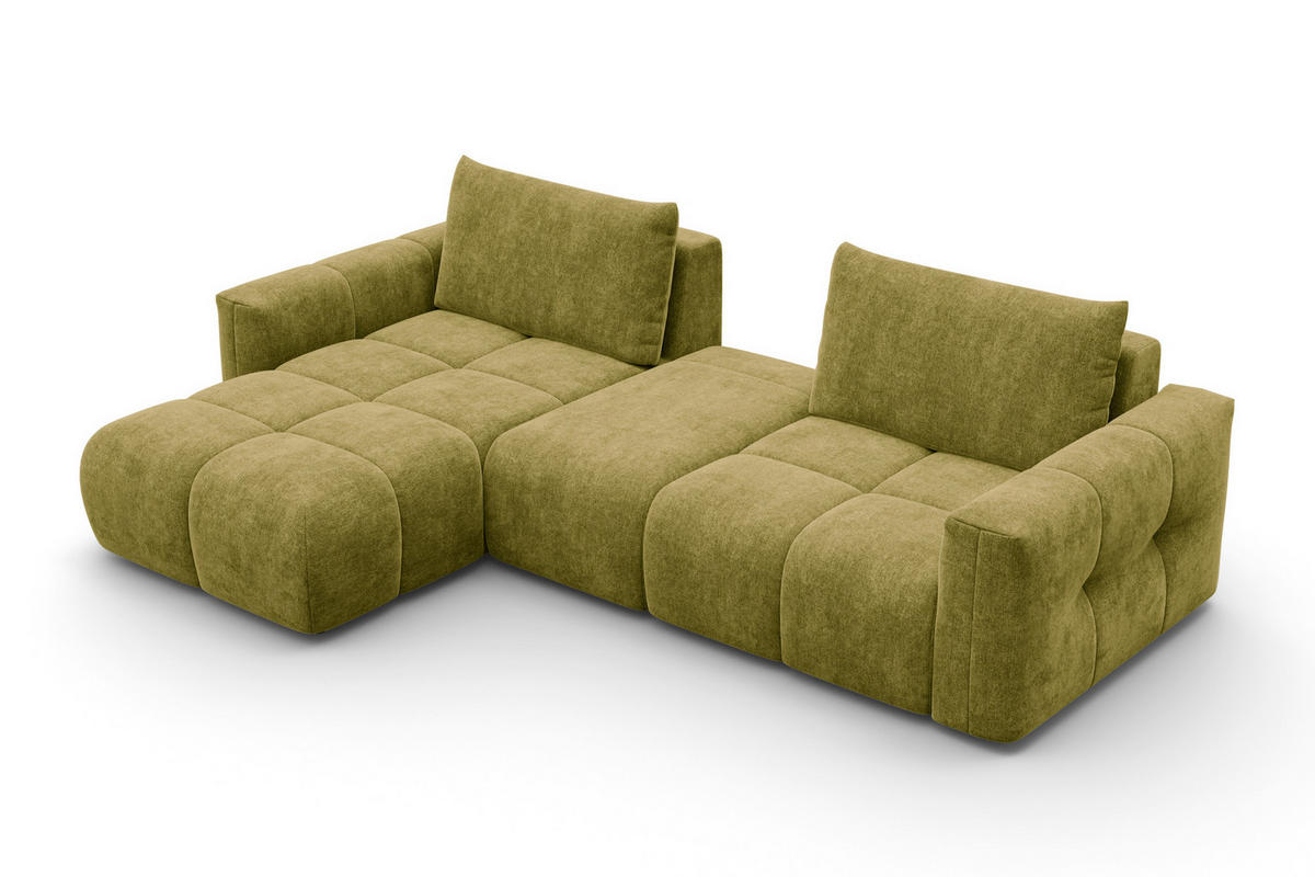 ECKSOFA VERONA 4-Sitzer LINKS, Khaki - Schwarz/Grün, Holz/Textil (282/173cm) - Courtois Laville