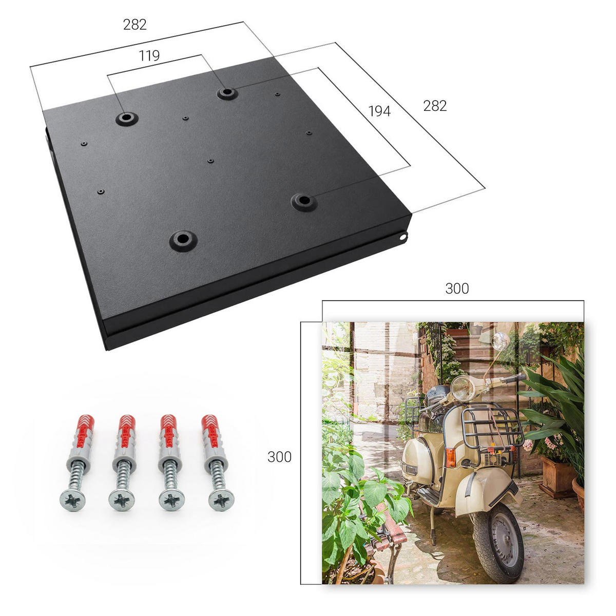 SCHLÜSSELBOX Schwarz 30x30 cm- Türöffnung nach rechts - Italienische Atmosphäre - Grün, Metall (30/30/5cm) - TULUP