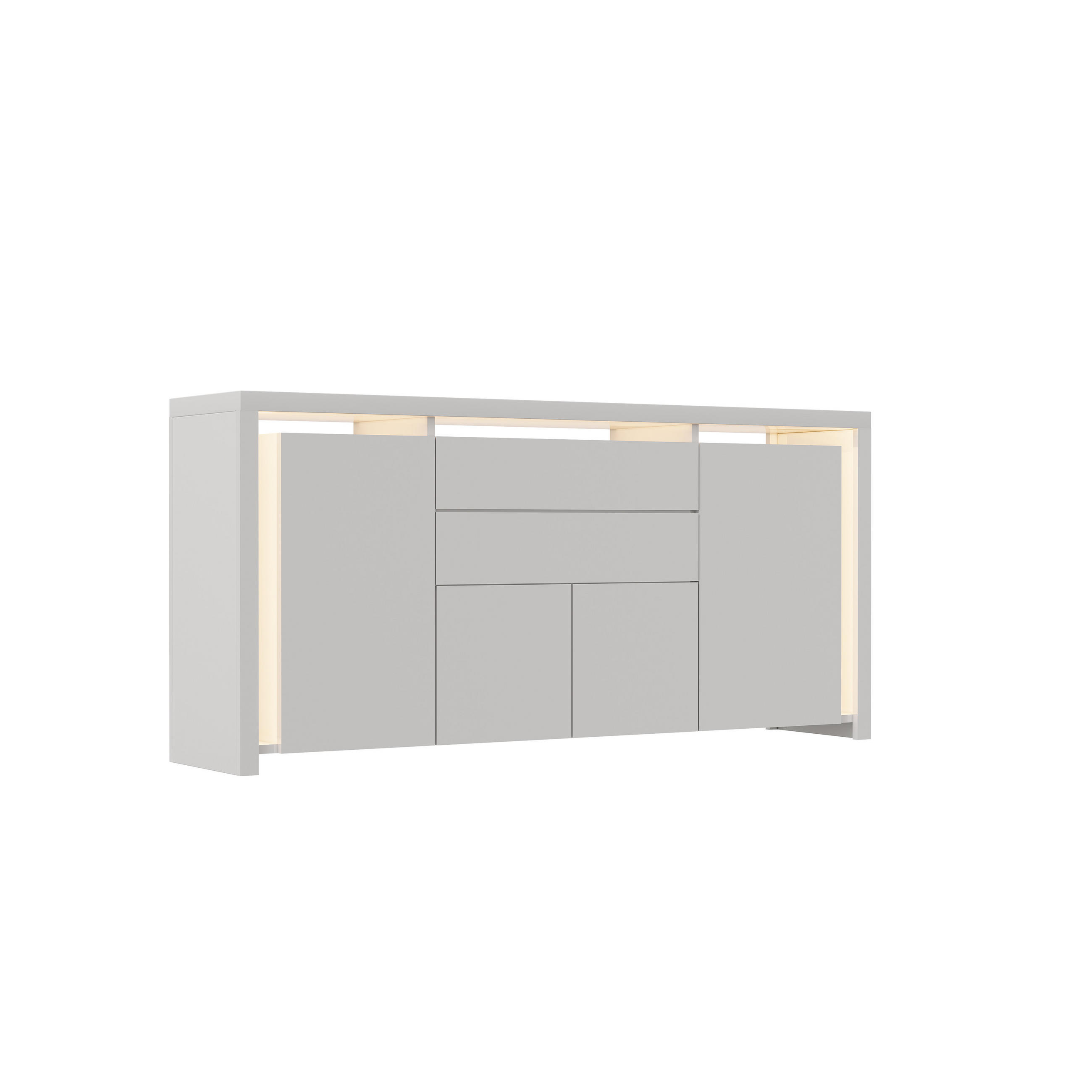 SIDEBOARD 160x35x75 cm, 2 Schubladen, 4 Türen, LED, Weiß - Weiß, Holz (160/75/35cm)