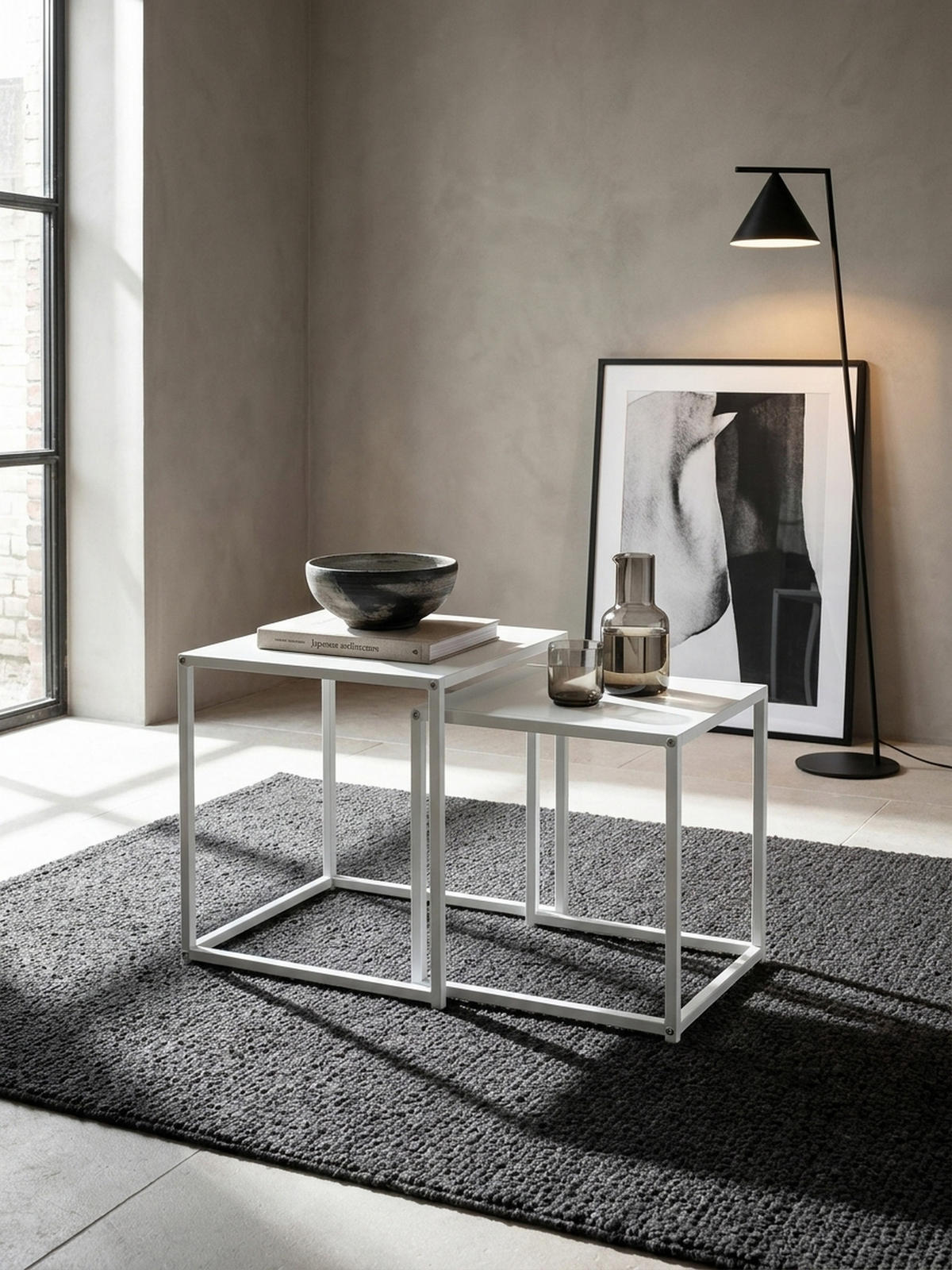BEISTELLTISCH Set Weiß Metall Eckig Industrial Design 2-teilig - Weiß, Metall (40/40/45cm) - KADIMA DESIGN
