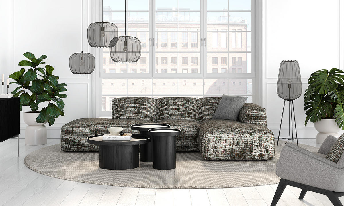 ECKSOFA mit Chaiselongue - Schwarz/Grau, Kunststoff/Textil (290/173cm) - home24
