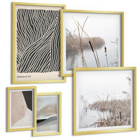 BILDER SET 5er Set - 50x50 cm & 20x30 cm & 40x60 cm Goldrahmen - Abstrakte Boho-Dekorationsmuster - Goldfarben, Kunststoff (40/60cm) - TULUP