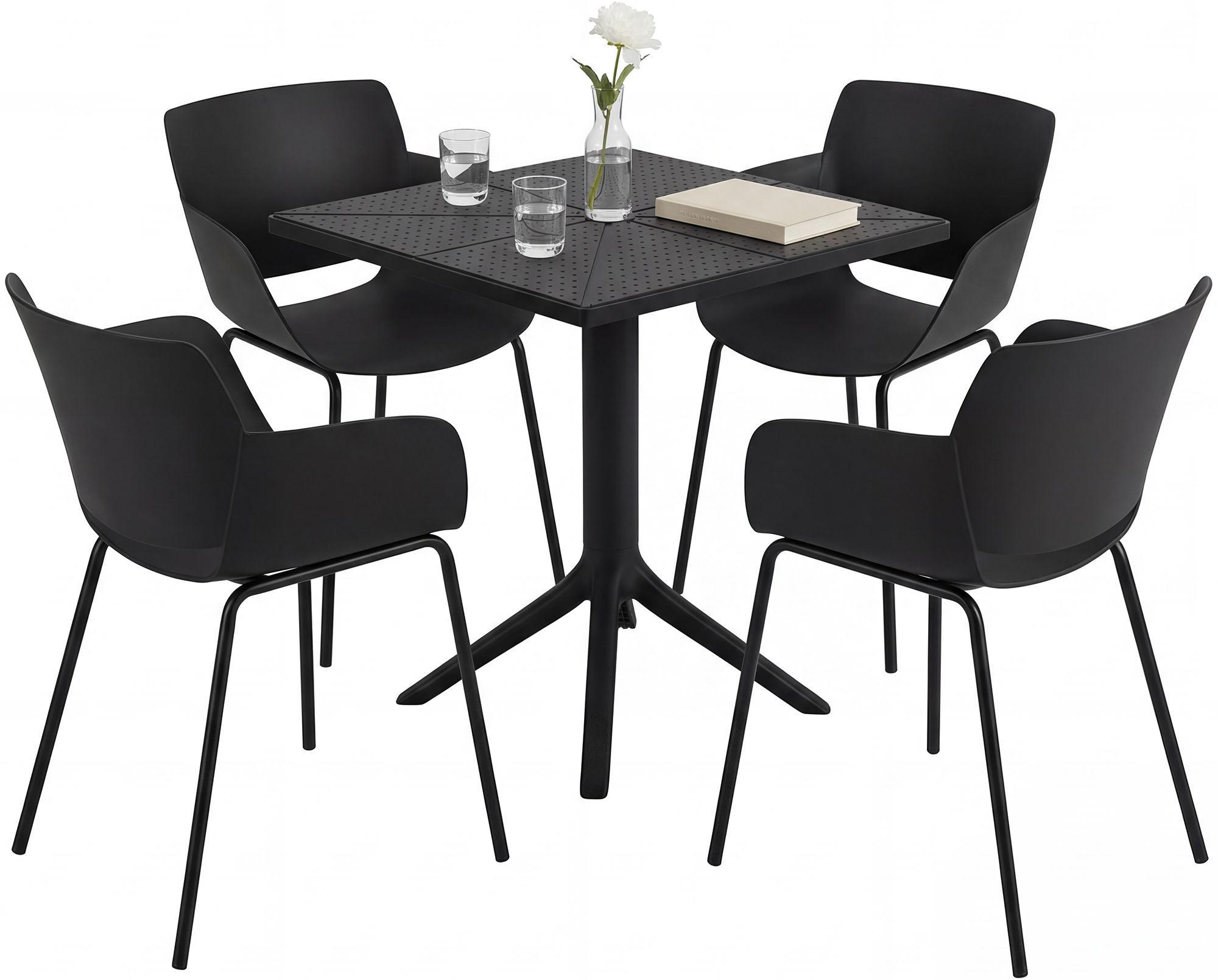 GARTENMÖBEL-SET Alma 4 Stühle 168x168x80cm Kunststoff Schwarz Balkonset - Schwarz, Kunststoff - DELUKE