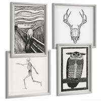 BILDER SET 4er Set - 50x50 cm & 40x60 cm Silberner Rahmen - Inspiration Schrei Schädel Eule - Silberfarben, Kunststoff (50/50cm) - TULUP